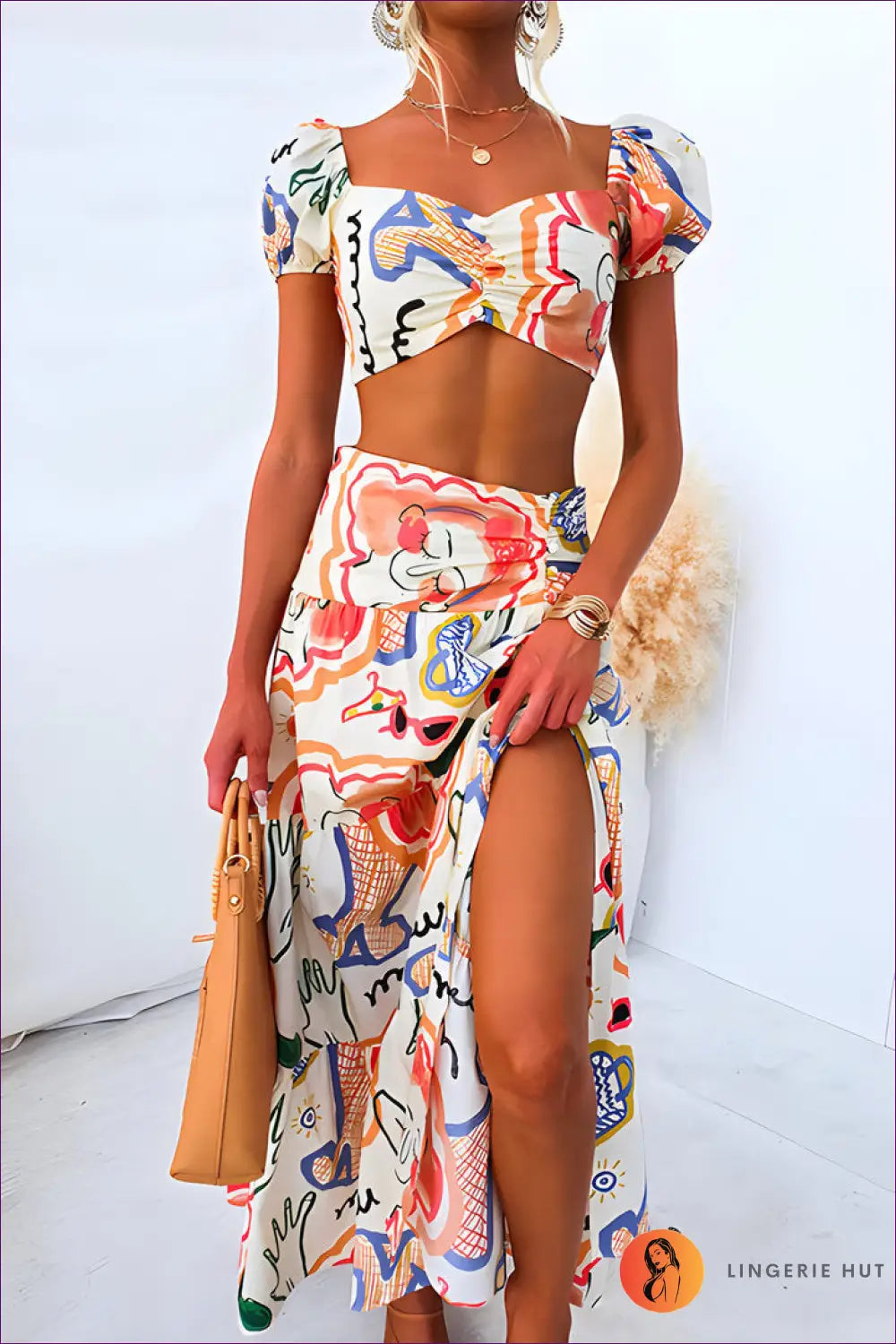 Printed co Ord Set - Effortless Summer Glamour - s / Multi - Casual • Clothing • Crop • Top - Lingerie Hut