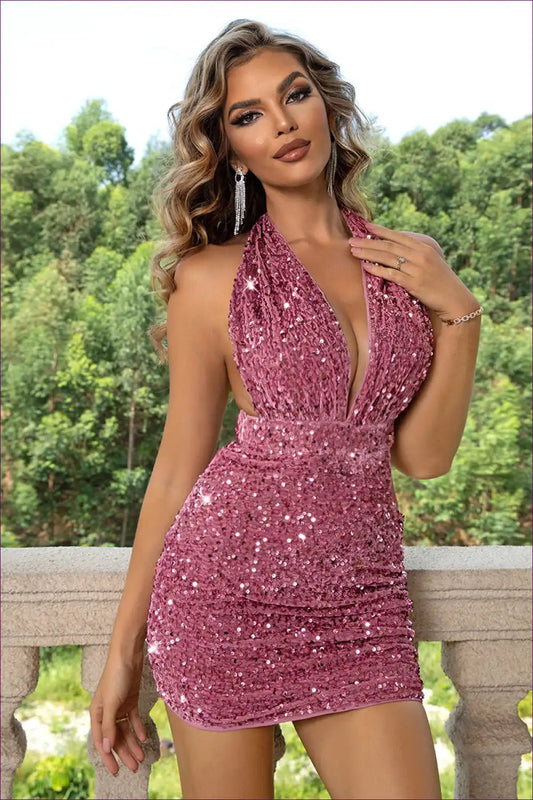 Dazzle And Turn Heads With Our Backless Sequin Mini Dress. Perfect For Special Occasions, It Frames Your