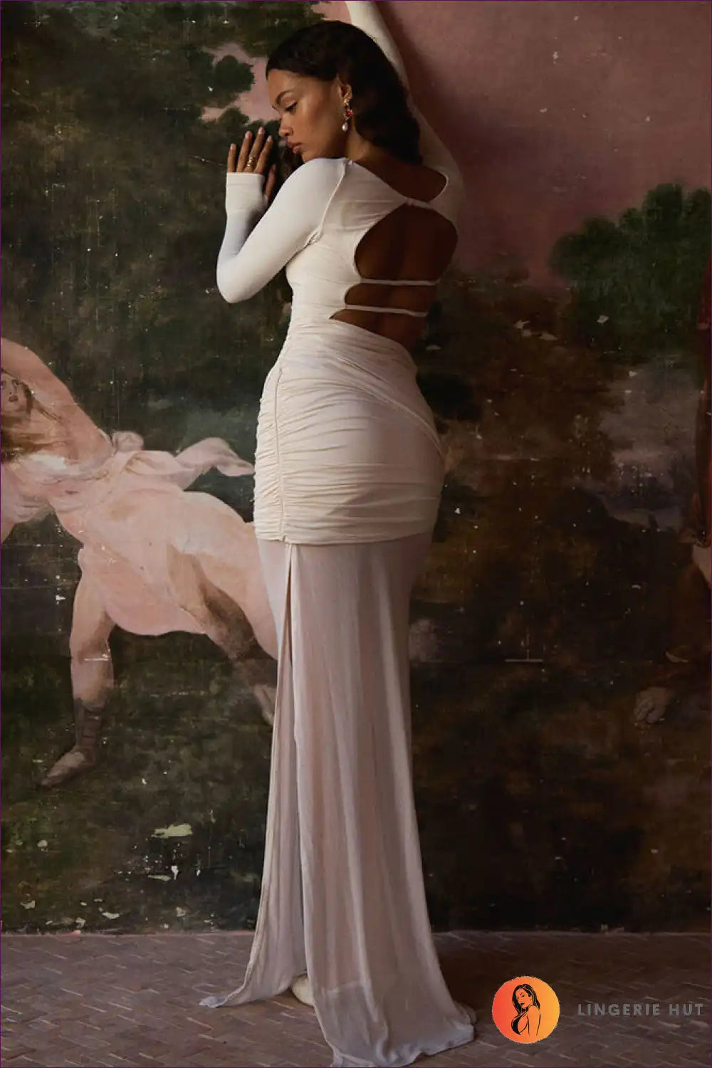 Backless Voile Maxi Dress with Ruched Split Party Detail for Backless, Bodycon, Clubwear, just In,