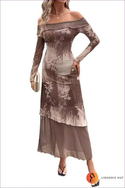Bamboo Print Mesh Maxi Dress - Effortless Elegance - s / Dark Brown - Dresses - Lingerie Hut - A-line • Autumn