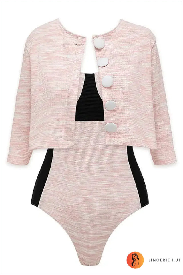 Bandeau Bikini with Button-Trim High-Waist Bottoms - Chic Poolside