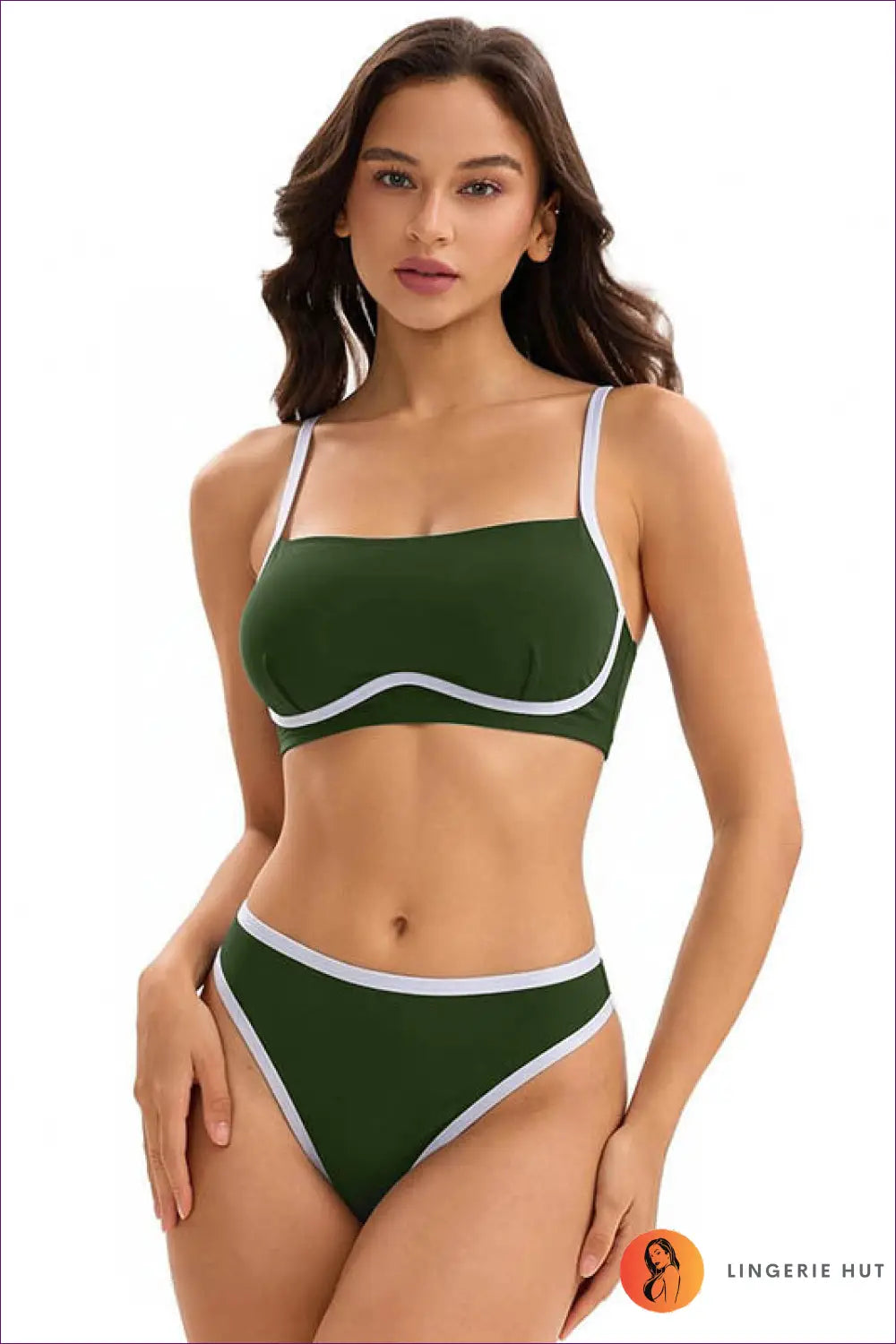 Bandeau Bikini with Contrast Trim - Clean Line Basics - s / Green - Swimwear - Beachwear • just in • Sexy • Summer