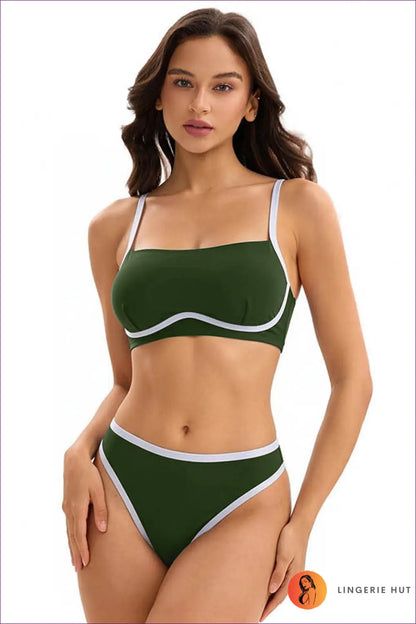 Bandeau Bikini with Contrast Trim - Clean Line Basics - s / Green - Swimwear - Beachwear • just in • Sexy • Summer