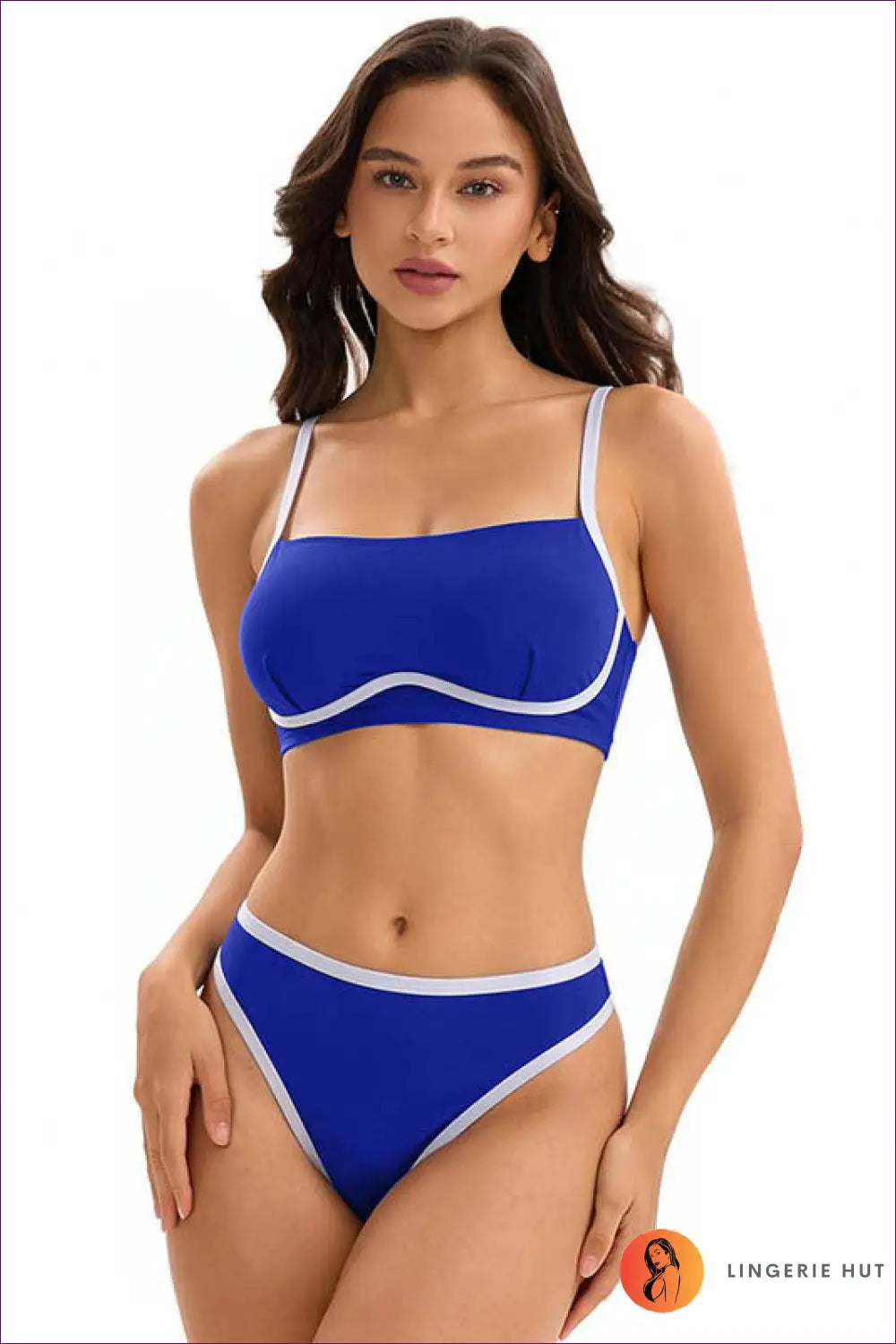 Bandeau Bikini with Contrast Trim - Clean Line Basics - s / Blue - Swimwear - Beachwear • just in • Sexy • Summer