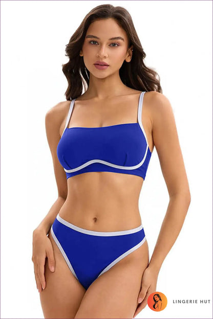 Bandeau Bikini with Contrast Trim - Clean Line Basics - s / Blue - Swimwear - Beachwear • just in • Sexy • Summer
