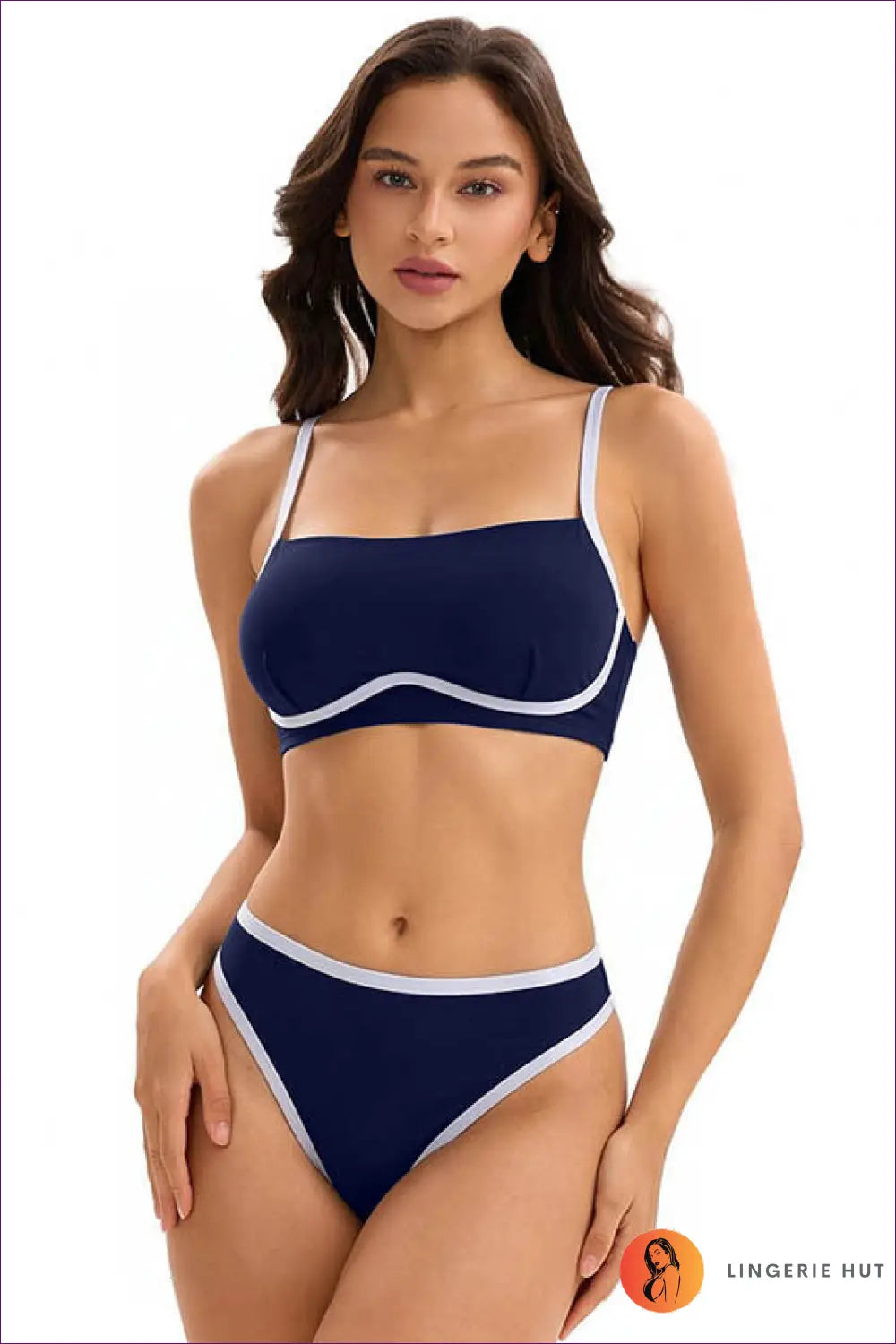 Bandeau Bikini with Contrast Trim - Clean Line Basics - s / Navy Blue - Swimwear - Beachwear • just in • Sexy • Summer