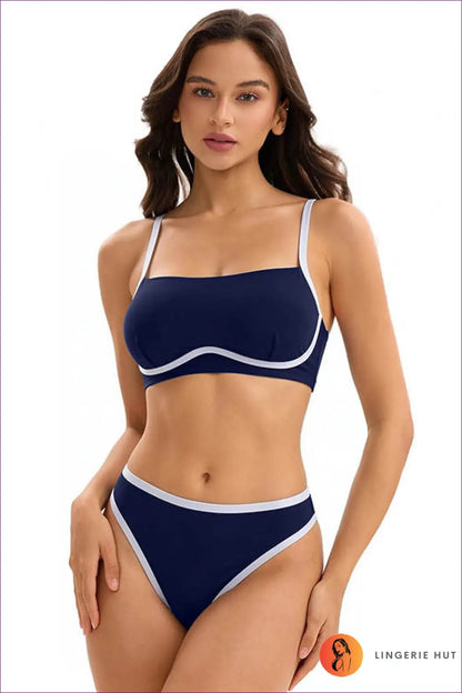 Bandeau Bikini with Contrast Trim - Clean Line Basics - s / Navy Blue - Swimwear - Beachwear • just in • Sexy • Summer