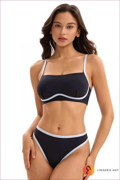 Bandeau Bikini with Contrast Trim - Clean Line Basics - s / Black - Swimwear - Beachwear • just in • Sexy • Summer