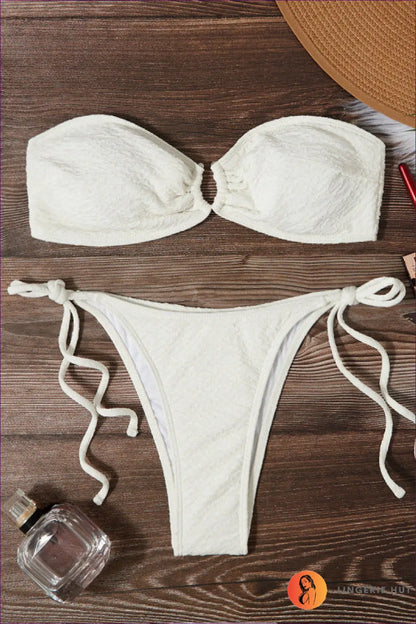 Bandeau Bikini with Ring Detail - Summer Evenings Sorted - s / White - Backless • Cutout • Glamour - Lingerie Hut