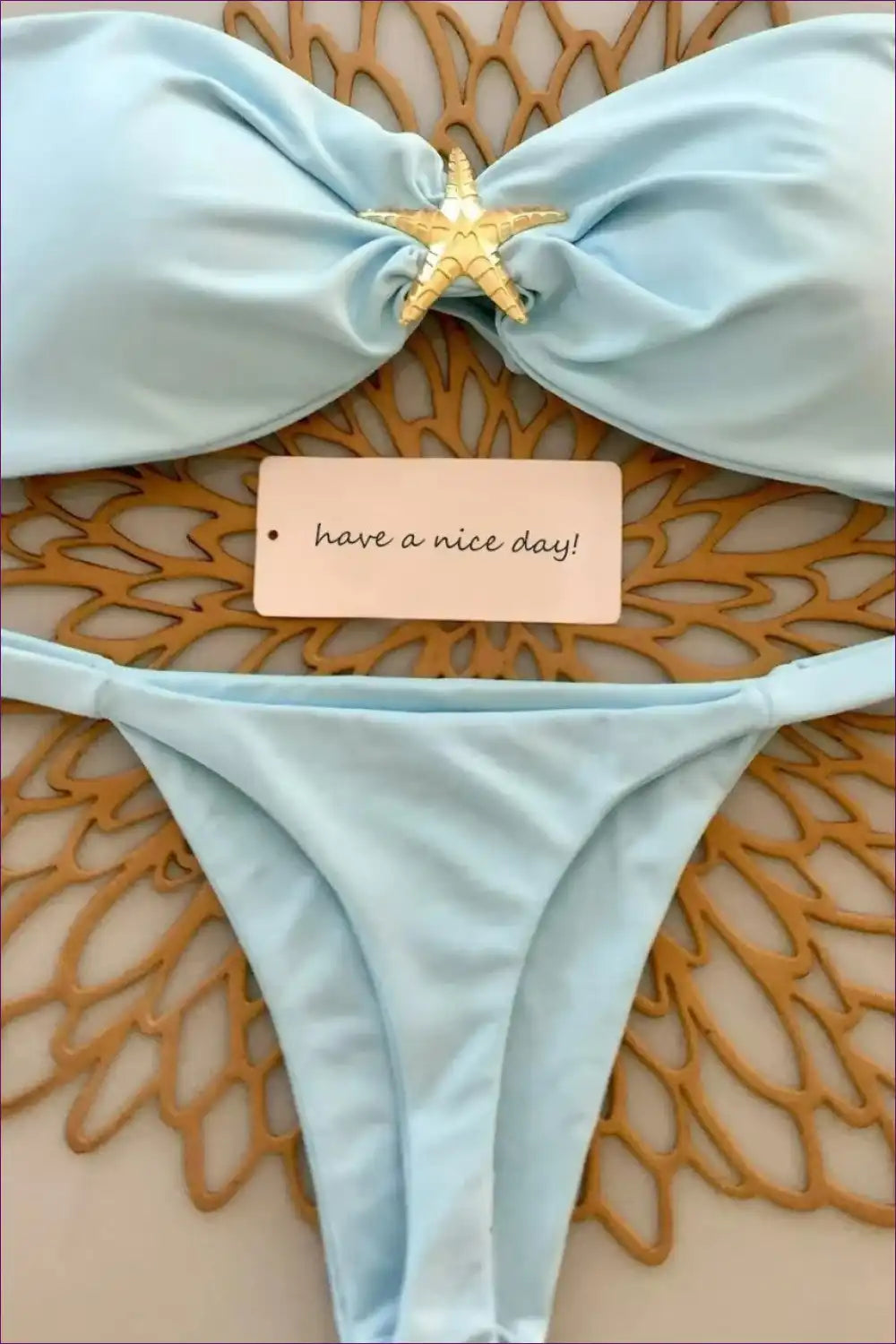 Bandeau Bikini Set with Ruched Front and Starfish Accent for Beachwear, Bikini, Casual, just In, Summer