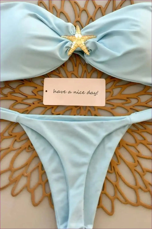 Bandeau Bikini Set with Ruched Front and Starfish Accent for Beachwear, Bikini, Casual, just In, Summer