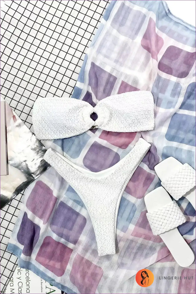 Bandeau Bikini Set with Textured Ring Detail - Poolside Confidence