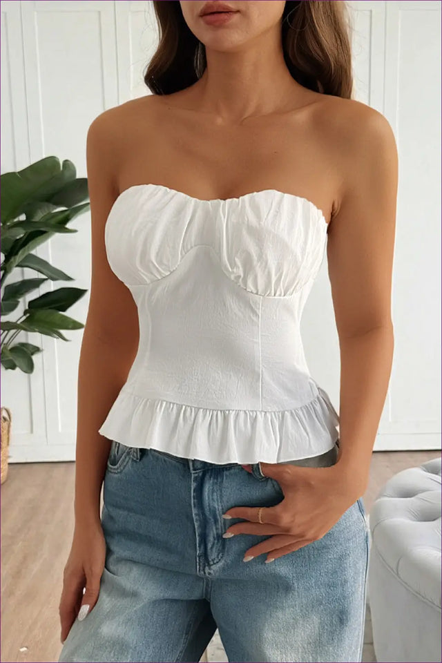Bandeau Crop Top with Ruffle Hem - Effortless Summer Mood