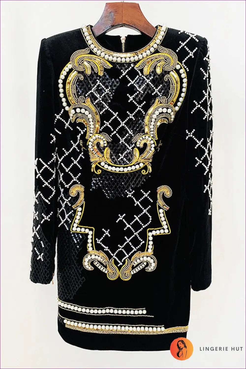 Baroque Embroidered Mini Dress - Understated Glamour - s / Black - Dresses - Lingerie Hut - All Season • Bodycon