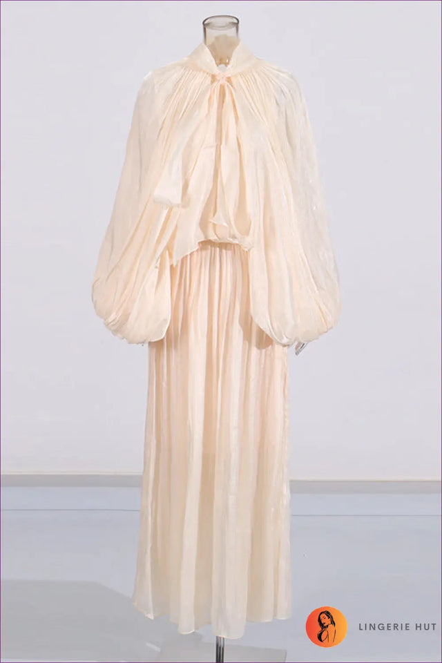 Batwing Sleeve Maxi Dress with Tie Neck - Garden Soirée Ready