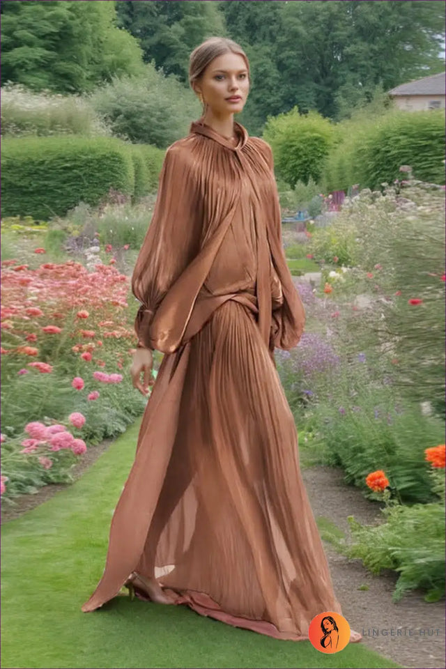 Batwing Sleeve Maxi Dress with Tie Neck - Garden Soirée Ready