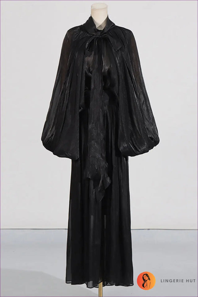 Batwing Sleeve Maxi Dress with Tie Neck - Garden Soirée Ready