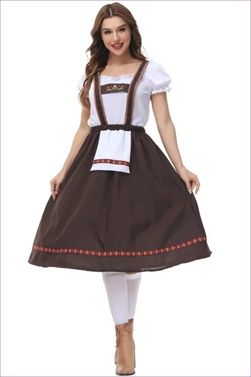 Bavarian Beer Maid Costume with Full Apron - Folk Tradition - Brown / s - just in • Oktoberfest • Party - Lingerie Hut