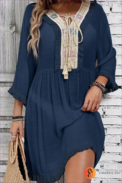 Beach Cover-up with Crochet Detail - Bohemian Escape for Beachwear, Boho, Casual, Cover Up,