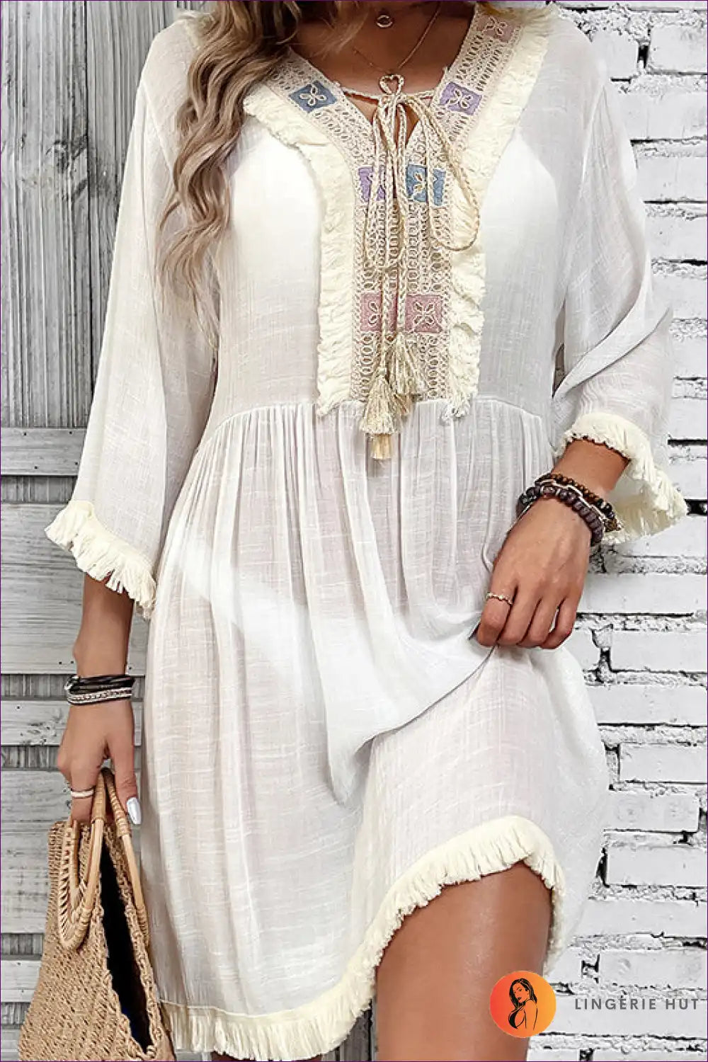 Beach Cover-up with Crochet Detail - Bohemian Escape for Beachwear, Boho, Casual, Cover Up,