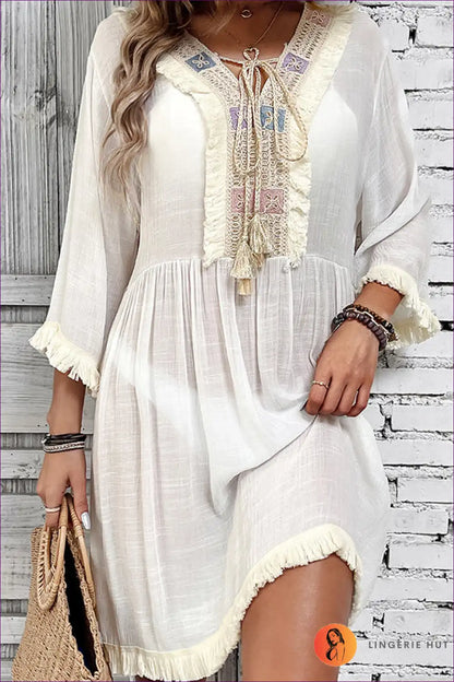 Beach Cover-up with Crochet Detail - Bohemian Escape for Beachwear, Boho, Casual, Cover Up,