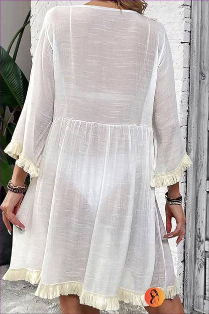 Beach Cover-up with Crochet Detail - Bohemian Escape for Beachwear, Boho, Casual, Cover Up,