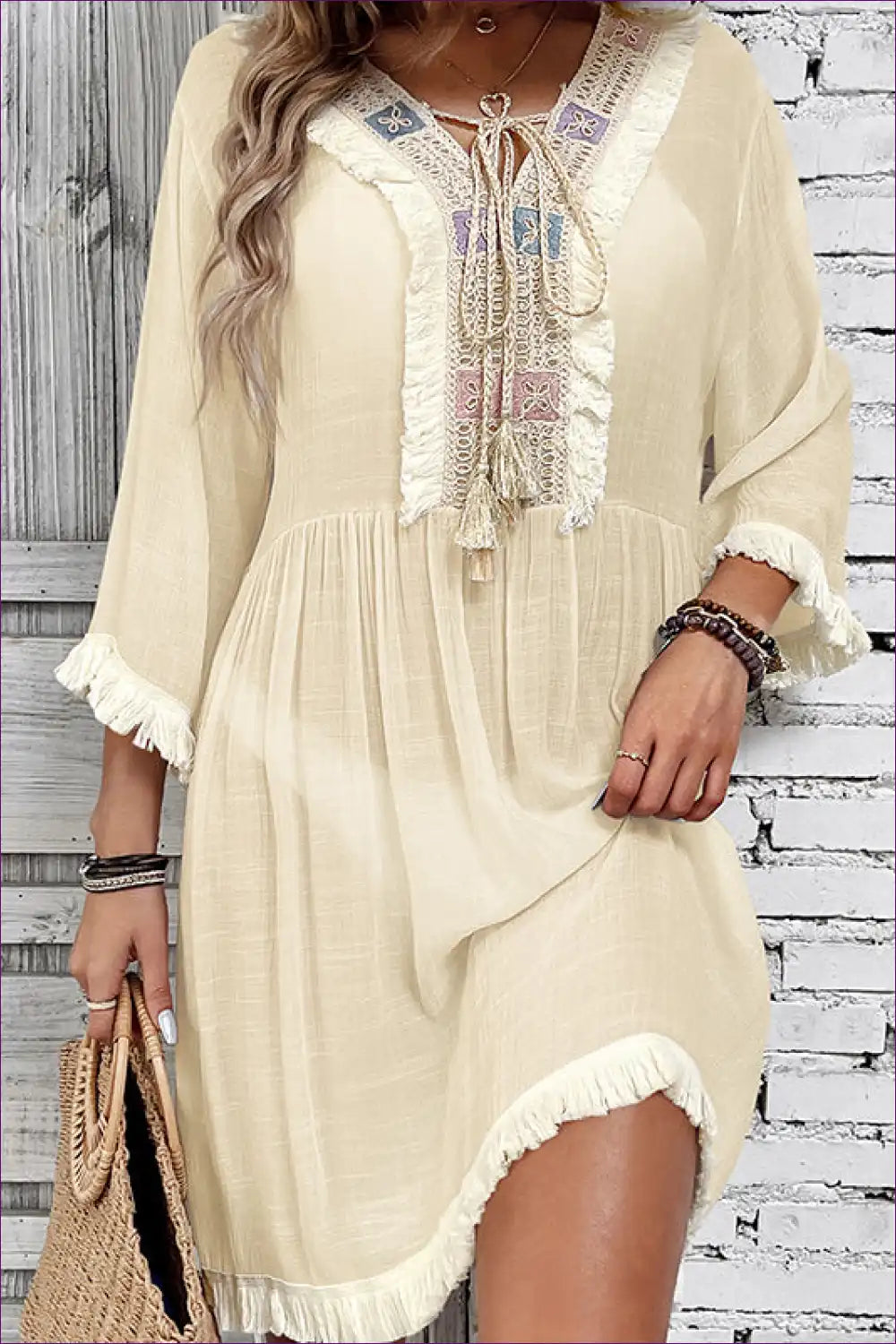 Beach Cover-up with Crochet Detail - Bohemian Escape for Beachwear, Boho, Casual, Cover Up,