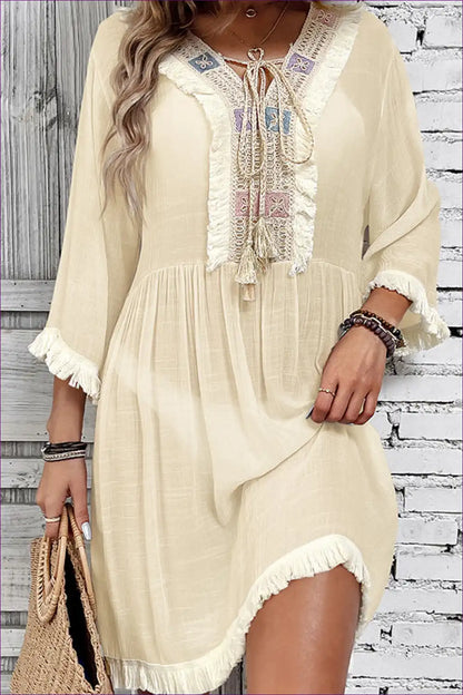 Beach Cover-up with Crochet Detail - Bohemian Escape for Beachwear, Boho, Casual, Cover Up,