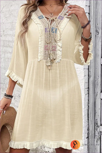 Beach Cover-up with Crochet Detail - Bohemian Escape for Beachwear, Boho, Casual, Cover Up,