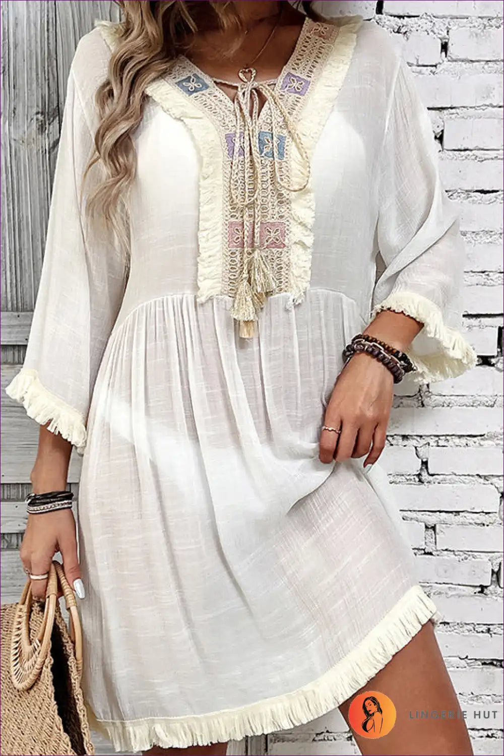 Beach Cover-up with Crochet Detail - Bohemian Escape for Beachwear, Boho, Casual, Cover Up,