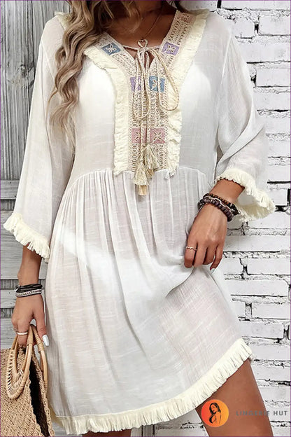 Beach Cover-up with Crochet Detail - Bohemian Escape for Beachwear, Boho, Casual, Cover Up,