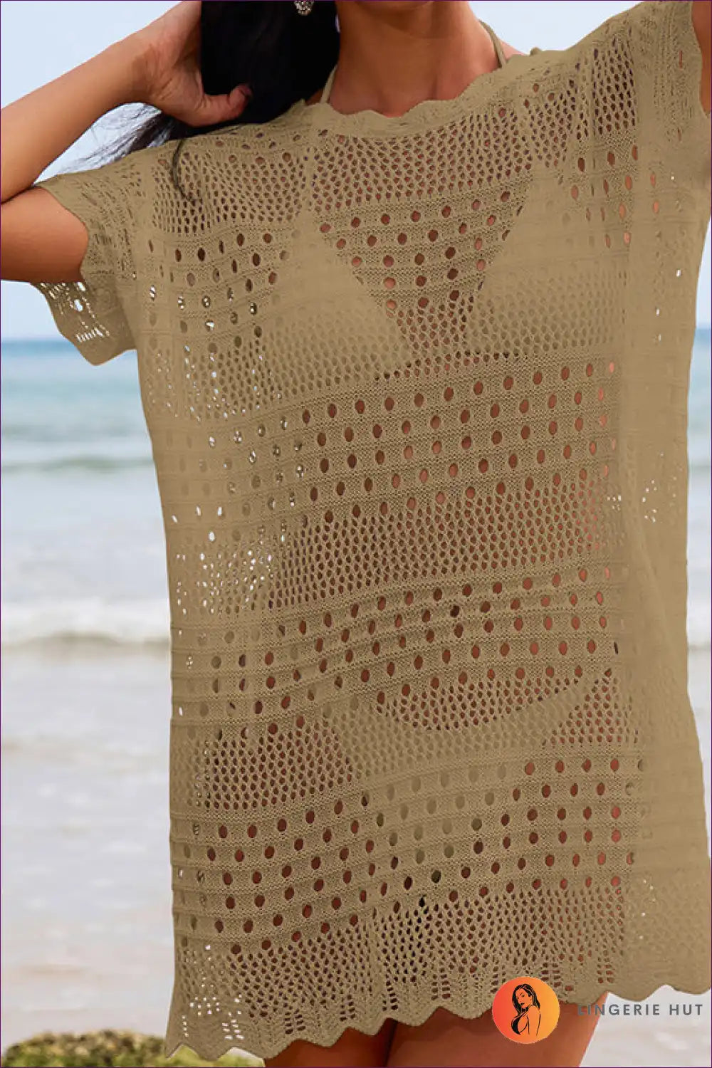 Beach Cover-up with Crochet Details - Bohemian Elegance for Beachwear, Boho, Casual, Cover Up,