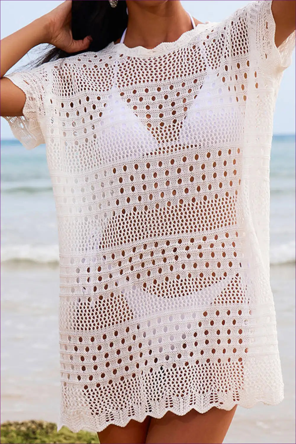 Beach Cover-up with Crochet Details - Bohemian Elegance for Beachwear, Boho, Casual, Cover Up,