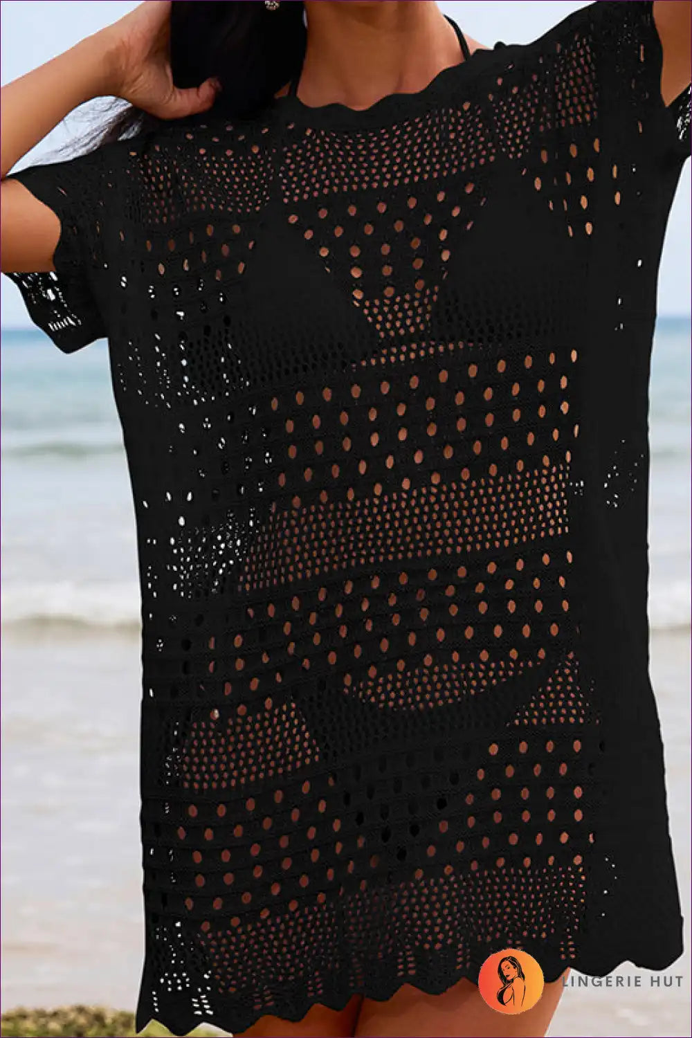 Beach Cover-up with Crochet Details - Bohemian Elegance for Beachwear, Boho, Casual, Cover Up,