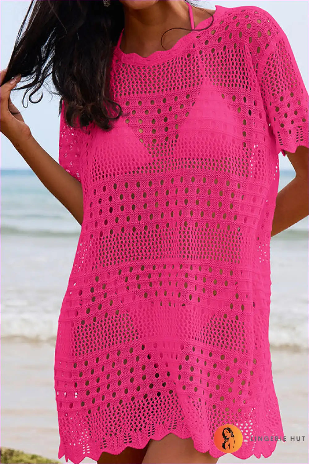 Beach Cover-up with Crochet Details - Bohemian Elegance for Beachwear, Boho, Casual, Cover Up,