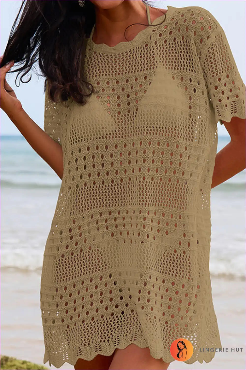 Beach Cover-up with Crochet Details - Bohemian Elegance for Beachwear, Boho, Casual, Cover Up,