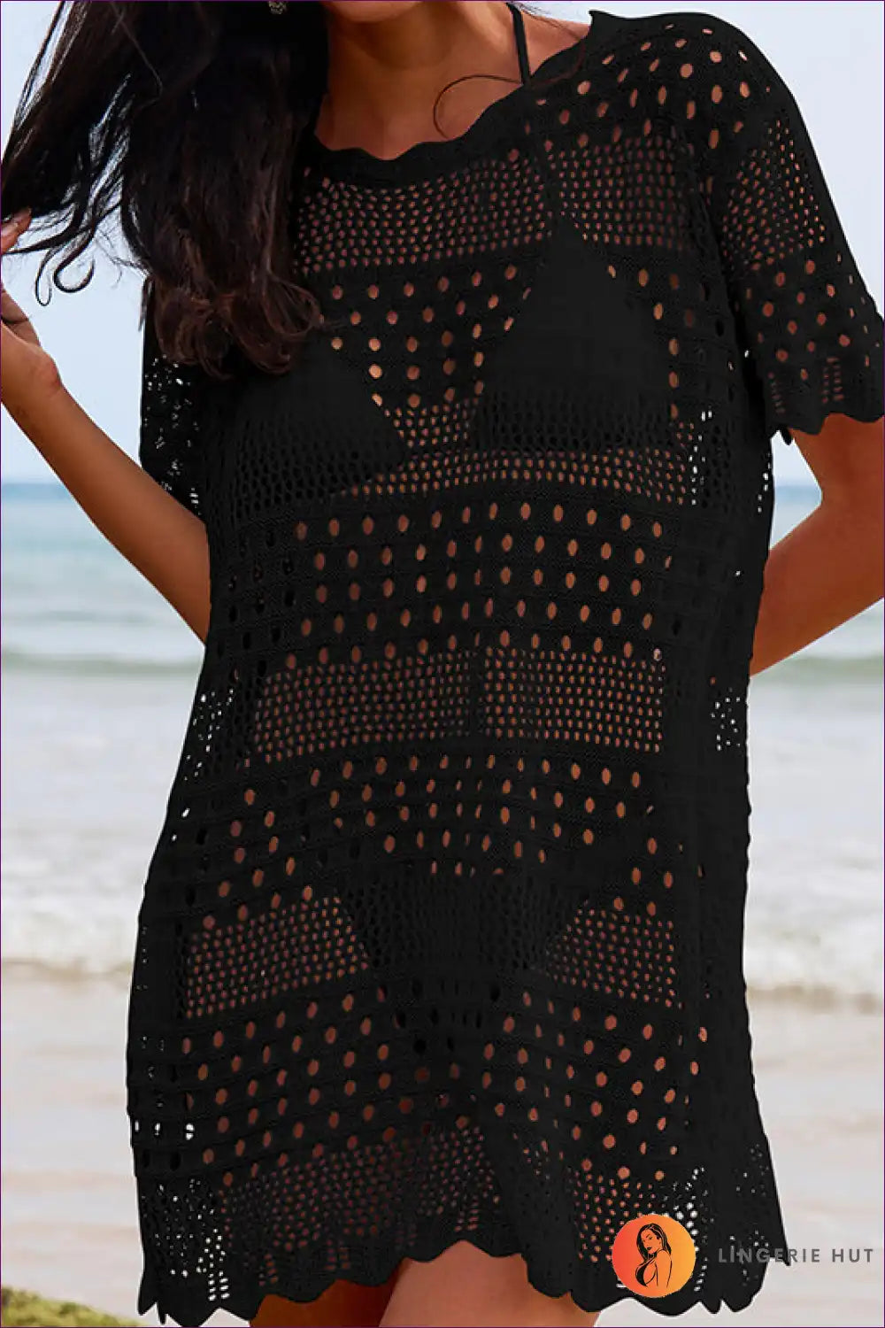 Beach Cover-up with Crochet Details - Bohemian Elegance for Beachwear, Boho, Casual, Cover Up,