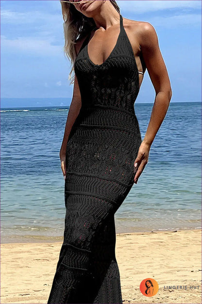 Beach Dress with Crochet Pattern - Bohemian Luxury - s / Black - Dresses - Lingerie Hut - A-line • Backless • Beachwear