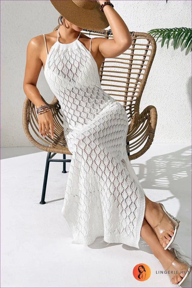 Crochet Maxi Cover Up Dress - Carefree Beach Style