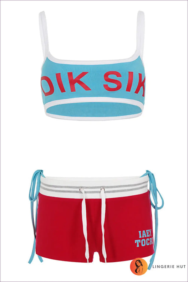 Crop Top and Shorts Set with Letter Print - Beach Weekend