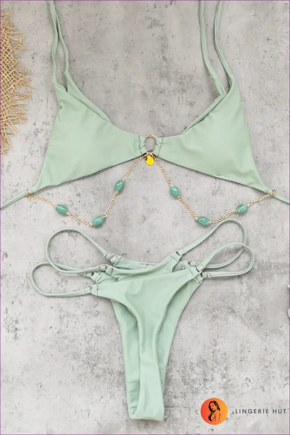 Beaded Chain Bikini with Cutout Cheeky Bottoms - Modern Beach Edge - s / Green - Swimwear - Beachwear • just in • Sexy