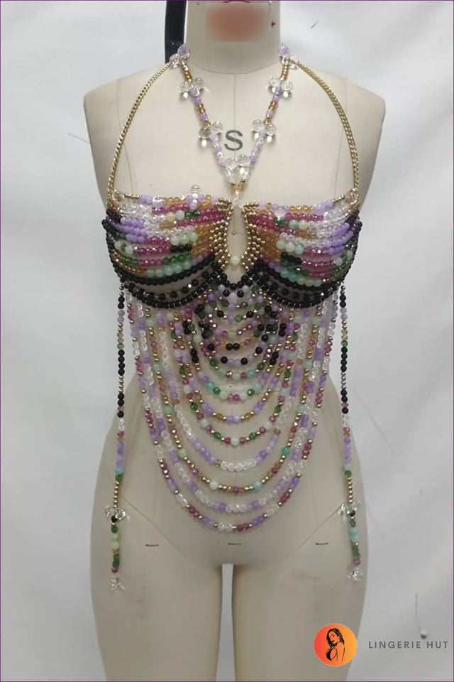 Beaded Chain Halter Top and Skirt Co Ord Set