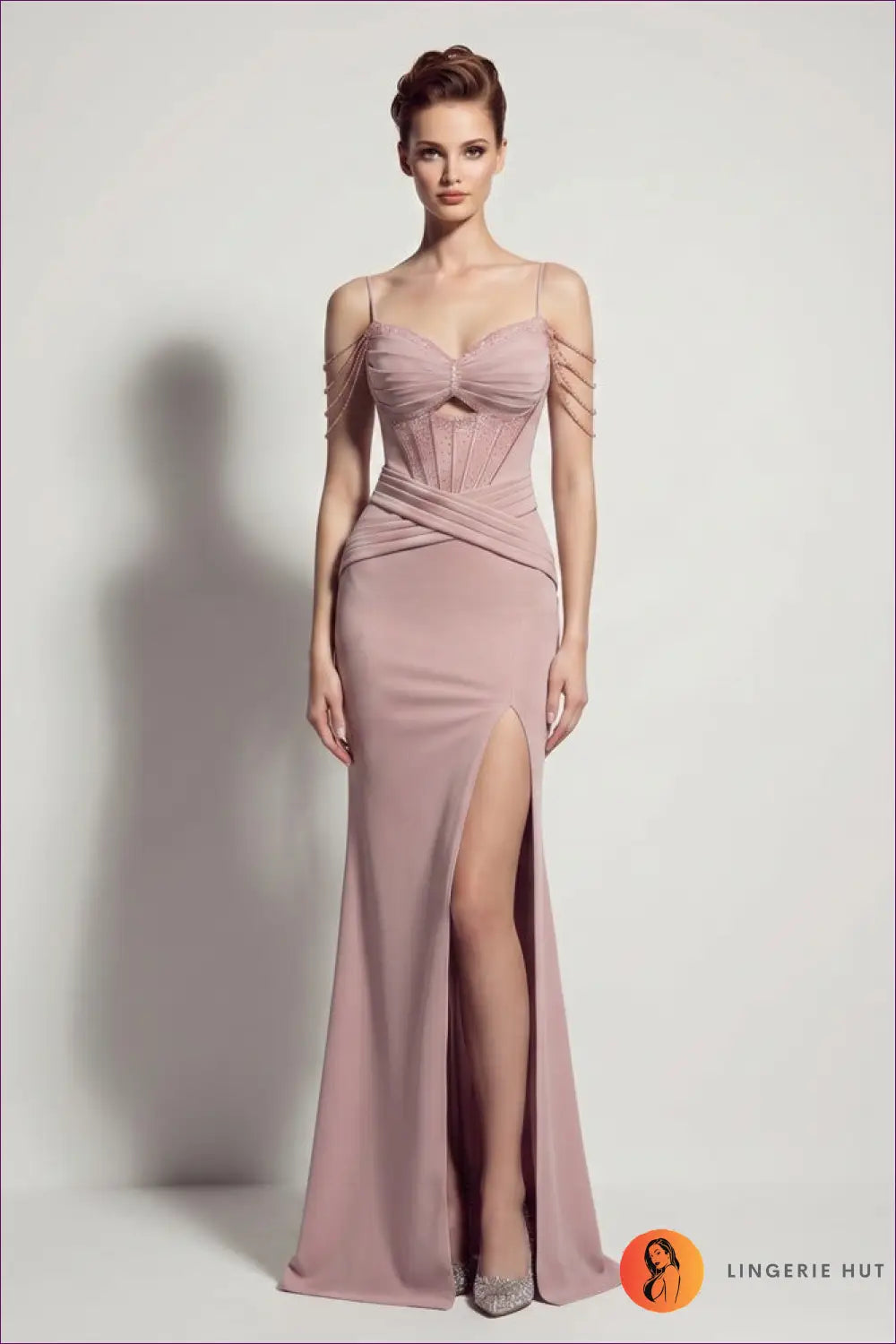 Beaded Corset Fishtail Maxi - Satin Slit Gown - s / Pink - Dress - Bodycon • Cutout • Elegant - Yenyu