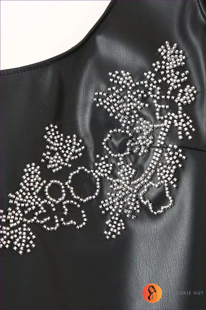 Beaded Faux Leather Mini Dress for Day-to-night Versatility A-line, Autumn, Clubwear, Date Night, Evening Wear