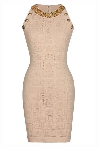 Beaded Knit Bodycon Dress with Embellished Neckline - Evening Chic for Bodycon, Evening Wear, Formal Glamour,