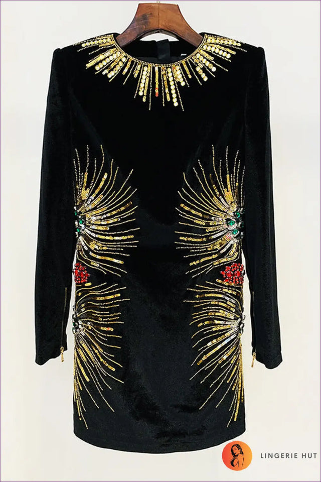 Embellished Velvet Mini Dress