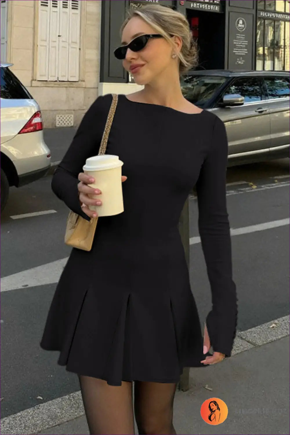 Pleated Mini Dress with Long Sleeves - s / Black - Dresses - Autumn • Casual • Evening Wear • Everyday - Lingerie Hut