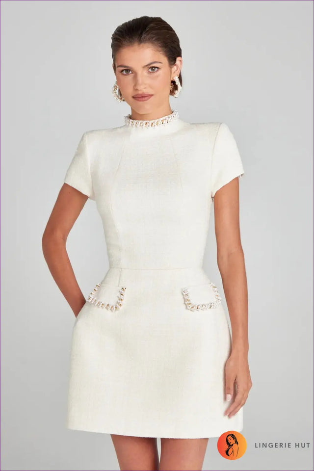 Beaded Tweed Mini Dress - Understated Glamour