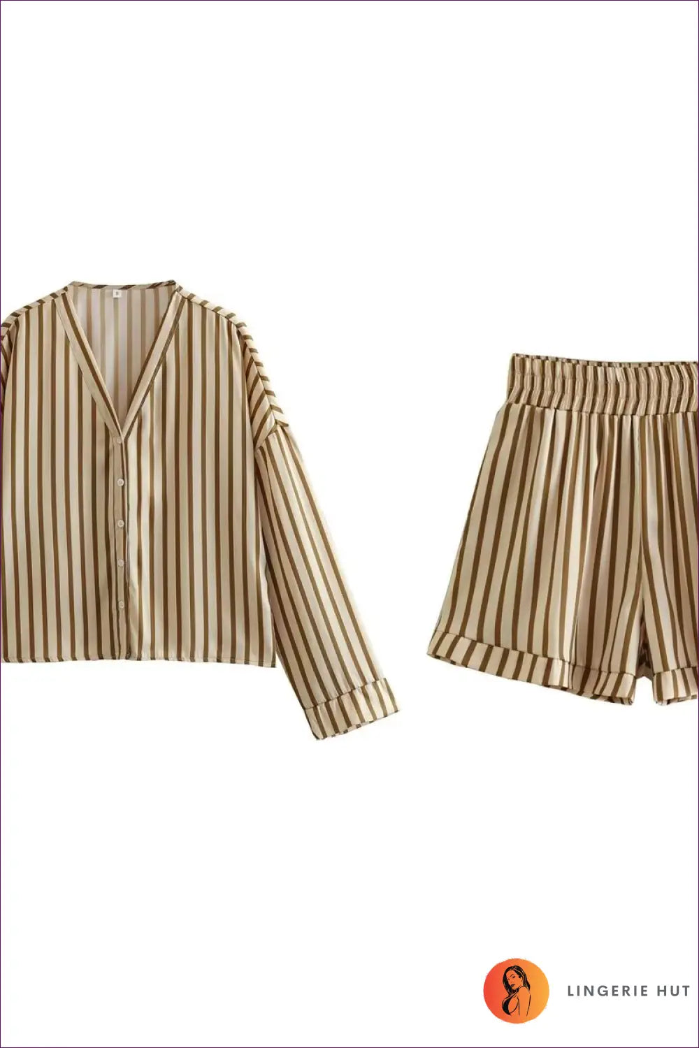 Beige Striped co Ord Set - Effortlessly Chic Daywear - s / Stripe - Jumpsuits & Rompers - Lingerie Hut - Autumn