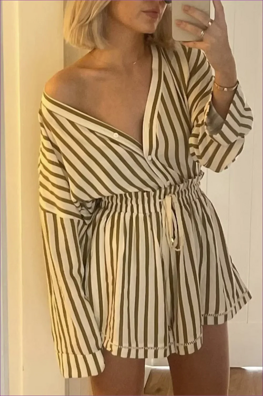 Effortlessly Chic Beige Striped Two-piece Set For The Fashion-forward. Perfect Any Occasion. Shop Now